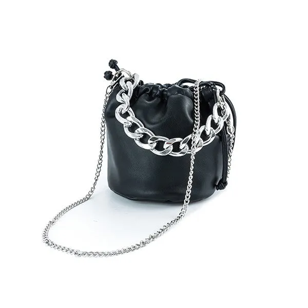 PU LEATHER BUCKET BAG W/ CHAIN STRAPS