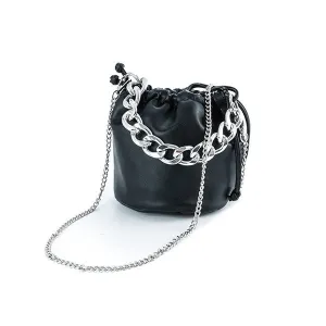 PU LEATHER BUCKET BAG W/ CHAIN STRAPS