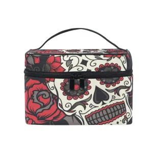 Qilmy Sugar Skull Makeup Bag Train Case Travel Cosmetic Brush Bag Toiletry Organizer for Women Girls