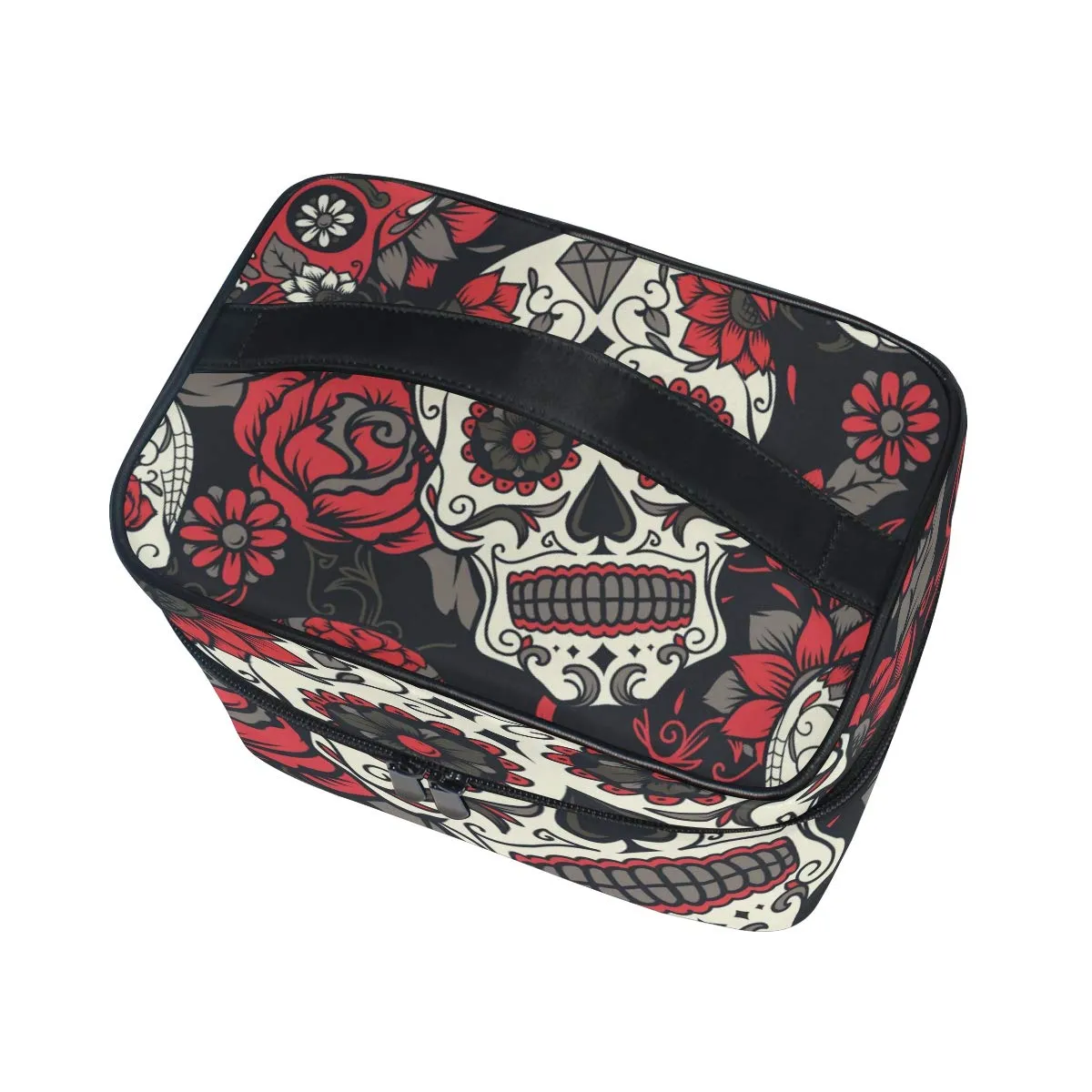 Qilmy Sugar Skull Makeup Bag Train Case Travel Cosmetic Brush Bag Toiletry Organizer for Women Girls