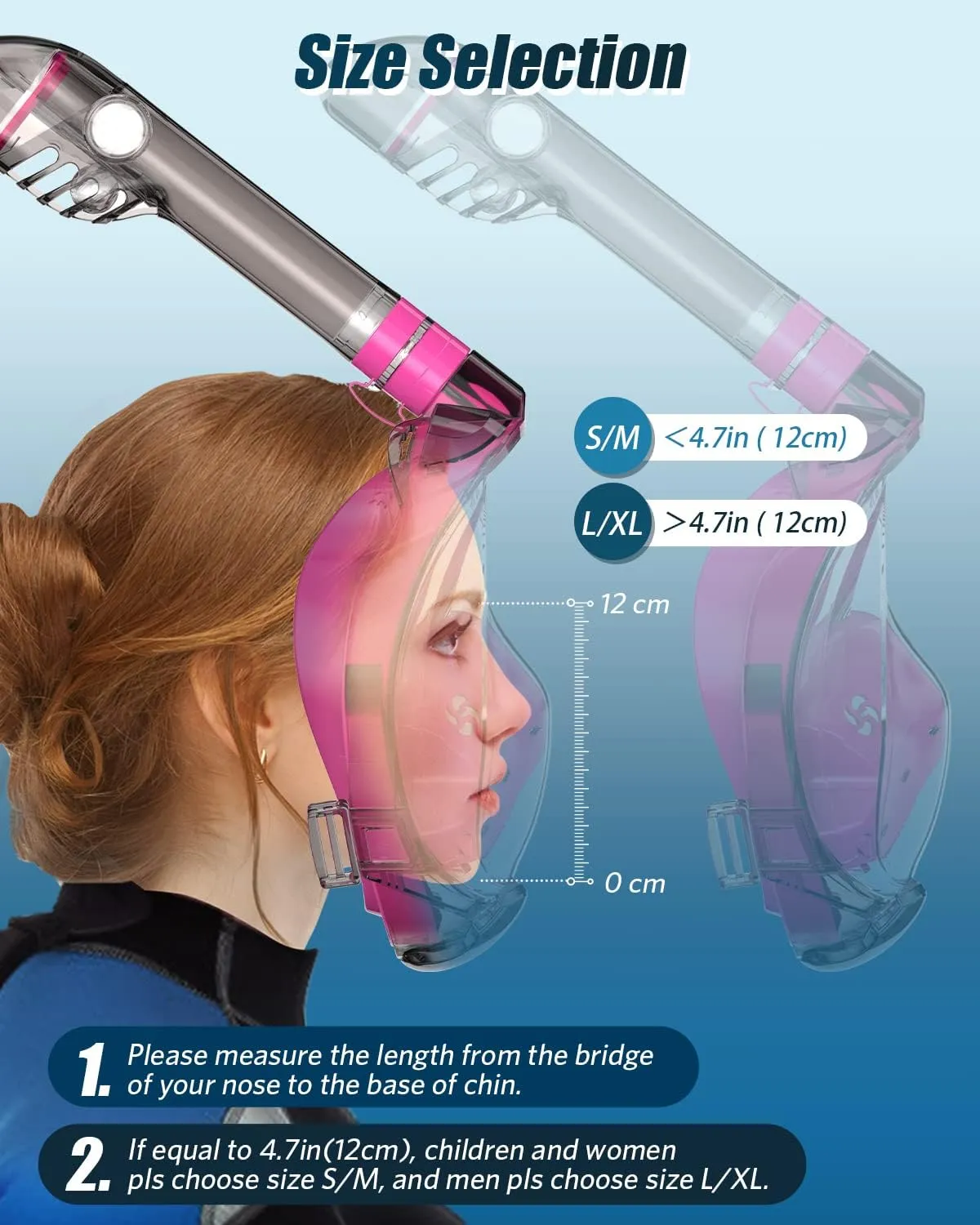 QingSong Full Face Snorkel Mask for Adults, Snorkeling Gear with Camera Mount, 180 Degree Panoramic View Snorkel Set Anti-Fog Anti-Leak