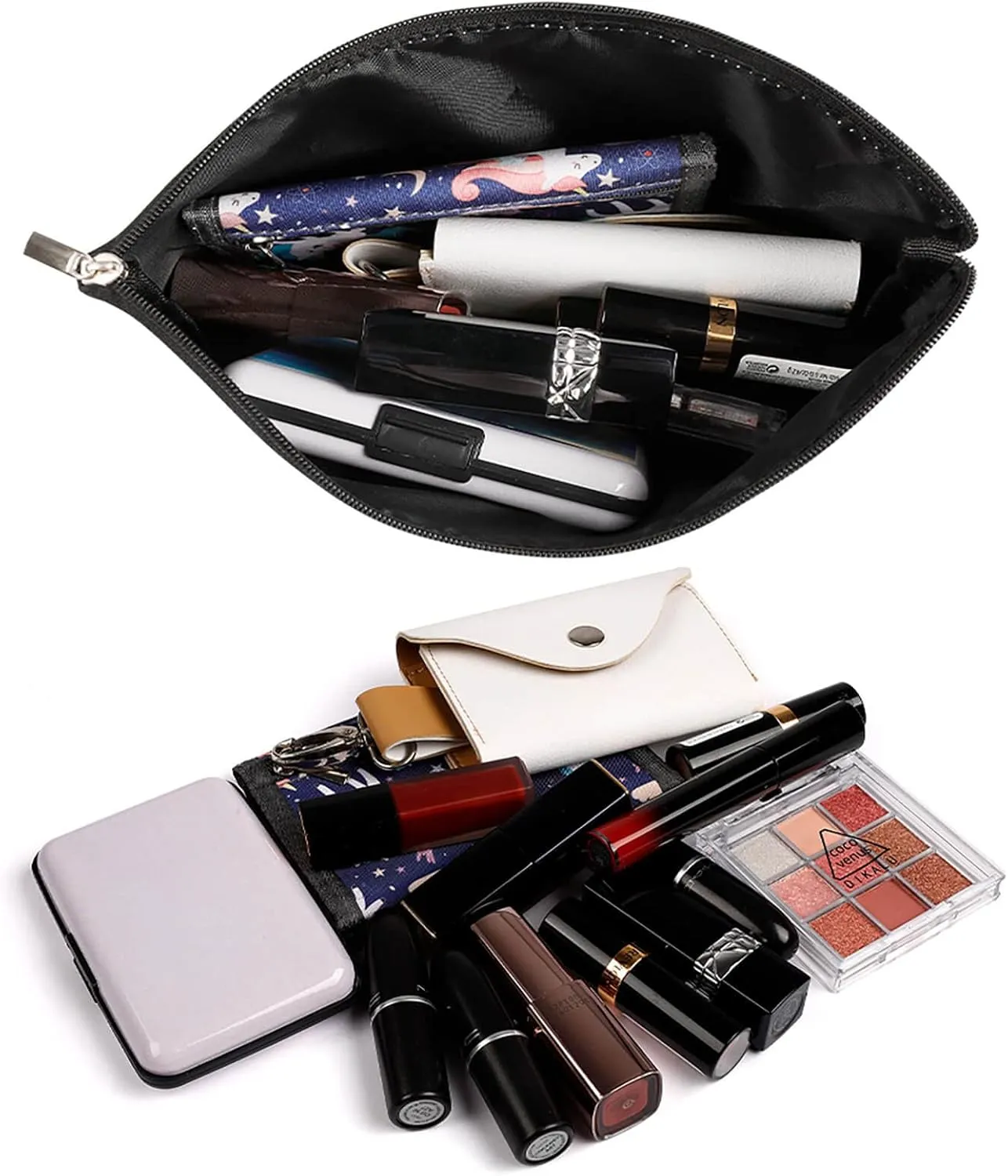 Quatrefoil Navy Blue Cosmetic Bag, Travel Portable Makeup Bag for Purse Pouch Beauty Zipper Organizer Toiletry Bag for Women