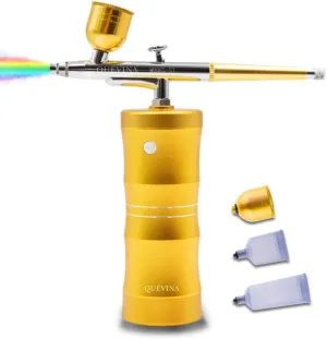 Quevina Cordless Airbrush Kit, Mini Airbrush Compressor, Handheld Portable Air Brush Spray Gun for Barber Hairline, Makeup, Tattoo, Nail, Art Painting, Cake Decor, Model, Leather, Wood, Coloring