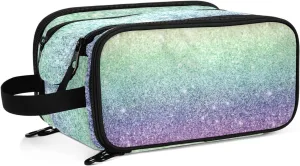 Rainbow Multi-colored Glitter and Glare Pattern Women's Portable Makeup Bag with Handle, Cosmetic Bag, Travel Cosmetic Bag Durable Toiletry Storage Organizer 11 x 7 x 5.7 inch