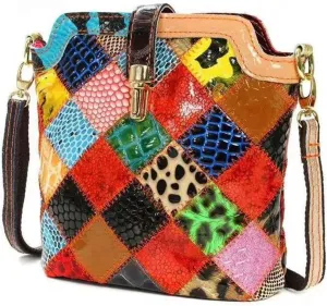 Random Color Splicing Crossbody Purse Women Multicolor Handbag Leather Colorful Shoulder Bag Travel Shopper satchel