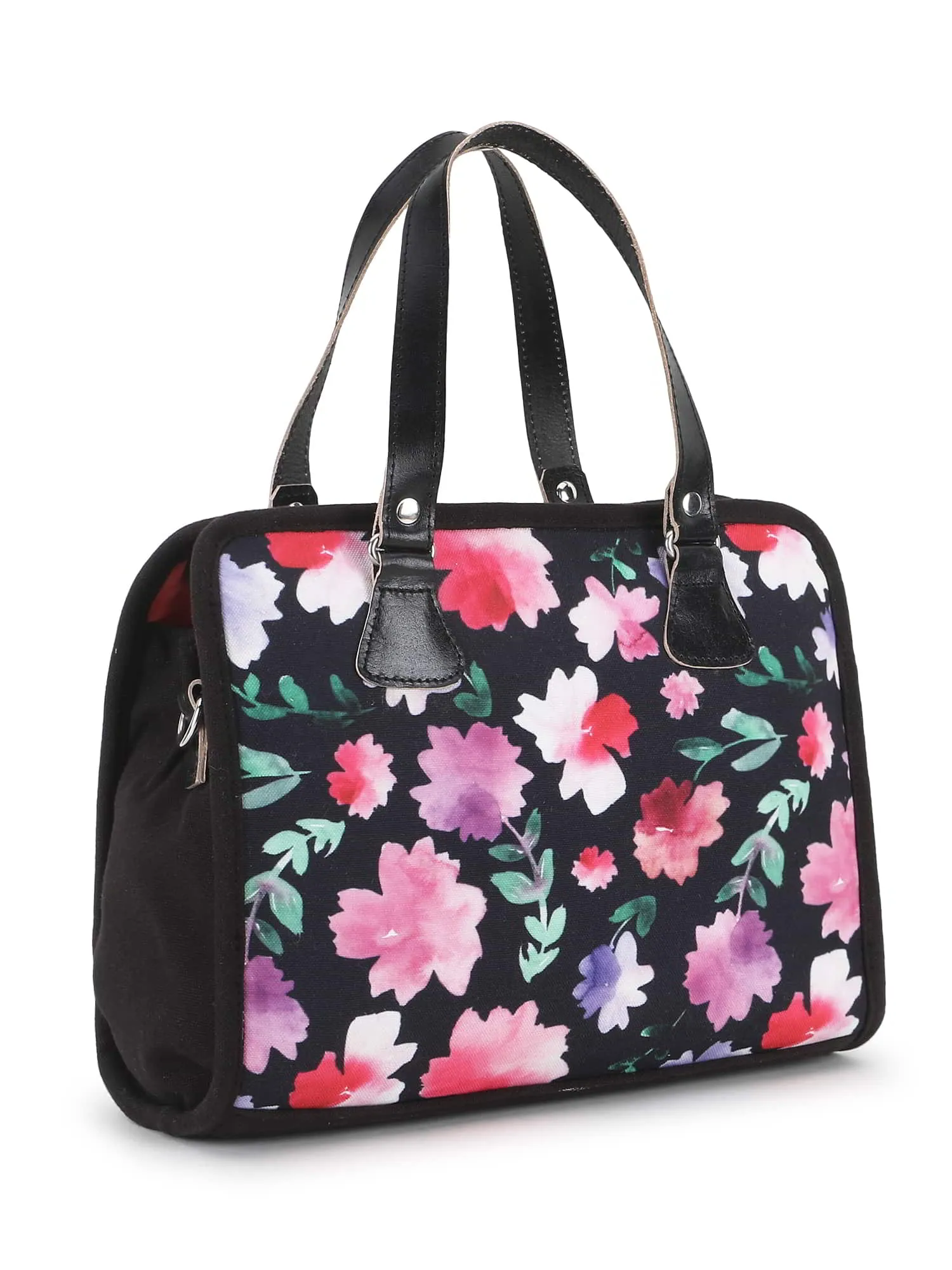 Rangoli Polycotton & PU Floral Digital Printed Handheld Bag