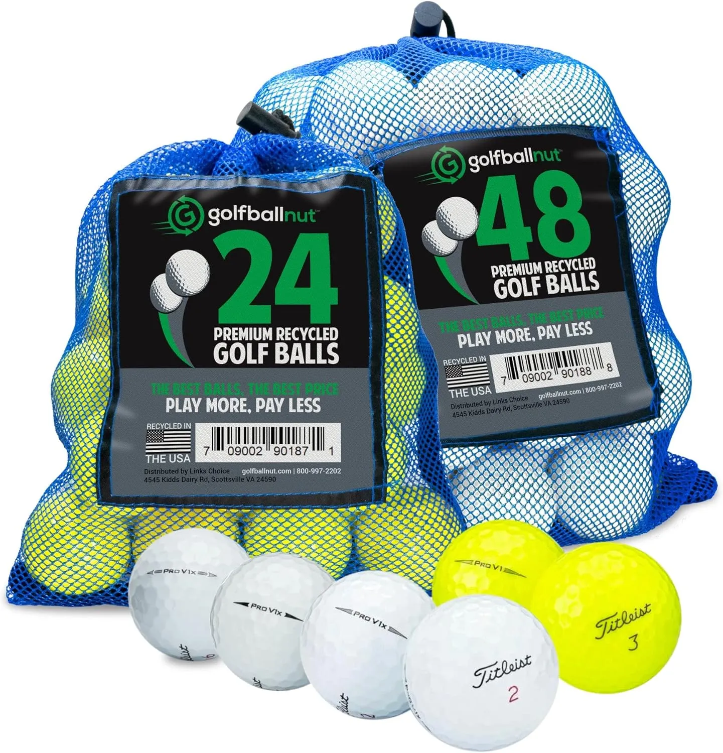 Recycled Golf Balls for Titleist Pro V1x - Premium Performance Used Golf Balls Bulk 4A Near Mint Condition – Includes Mesh Bag - (24-48)-Pack