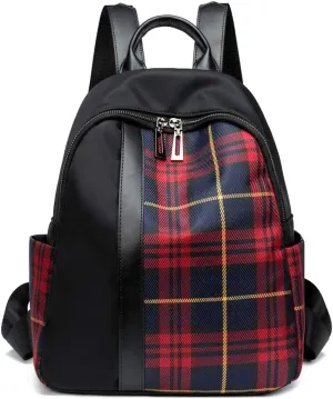 Red Plaid Backpack Canvas Nylon Fashion Daypack Women Shoulder Purses Traval Daily Ruchsack Medium