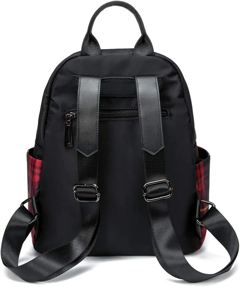 Red Plaid Backpack Canvas Nylon Fashion Daypack Women Shoulder Purses Traval Daily Ruchsack Medium