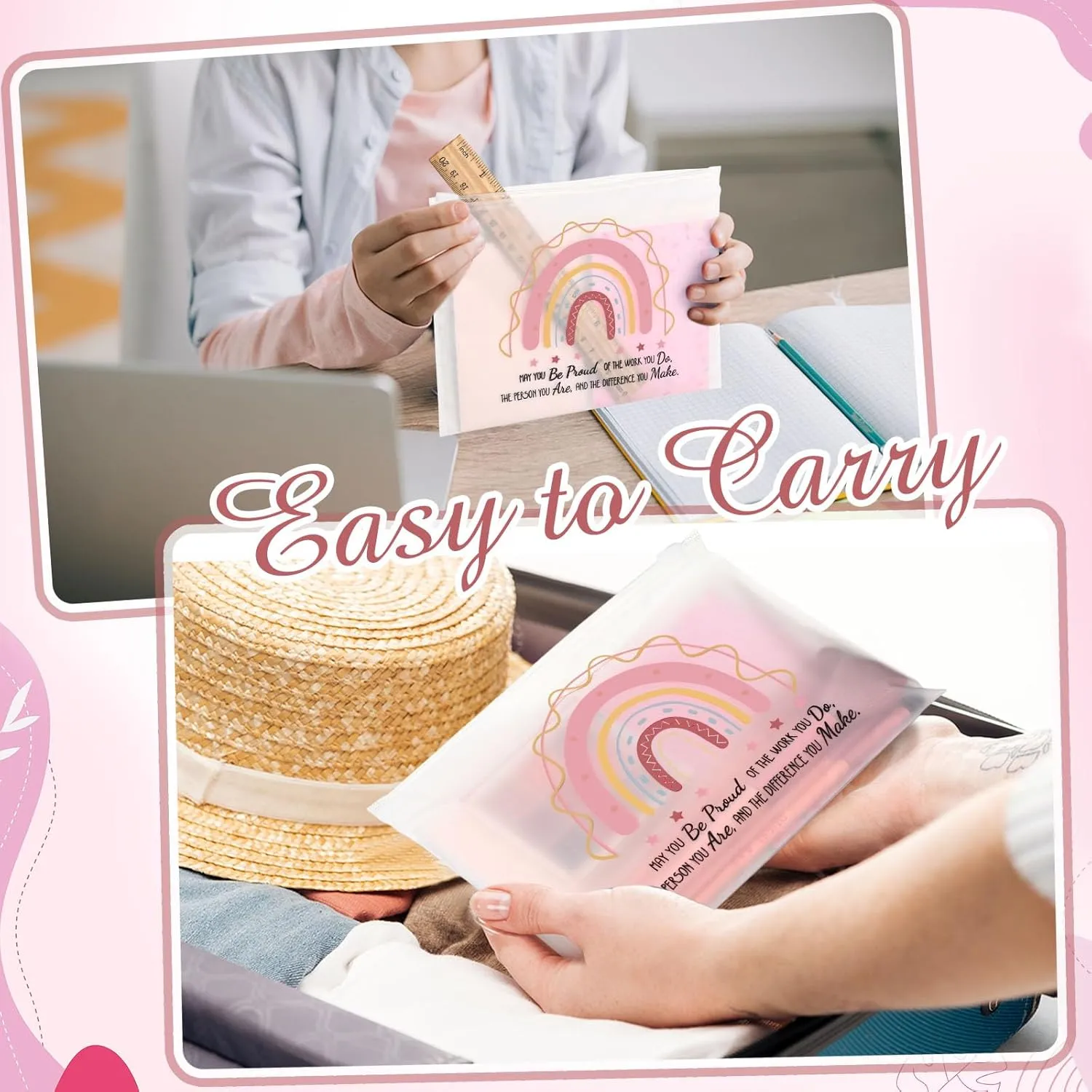 Reginary 50 Pcs Inspirational Gifts Bulk for Women Cosmetic Bag EVA You Are Braver Awesome Makeup Bag with Zipper for Birthday Graduation Christian Easter Encouragement Gifts(May You Be Proud)
