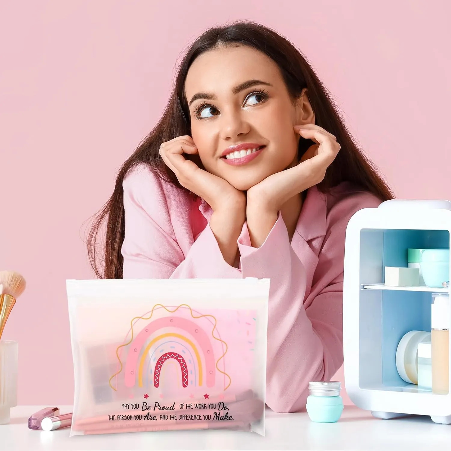 Reginary 50 Pcs Inspirational Gifts Bulk for Women Cosmetic Bag EVA You Are Braver Awesome Makeup Bag with Zipper for Birthday Graduation Christian Easter Encouragement Gifts(May You Be Proud)