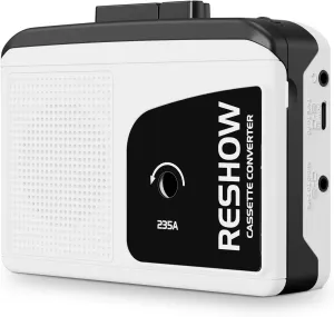 Reshow Portable Cassette Recorder Player with Built-in Speaker and Headphone Jack, USB C Cassette to MP3 Converter, Reverse Recording to Tape, Microcassette Recorder Player, Full Stereo Sound-White