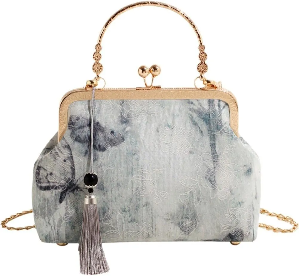 Retro Shoulder Chain Bag Chinese Style Butterfly Embroidered Jacquard Women's Evening Bags Hanfu Bag Wrist Bag