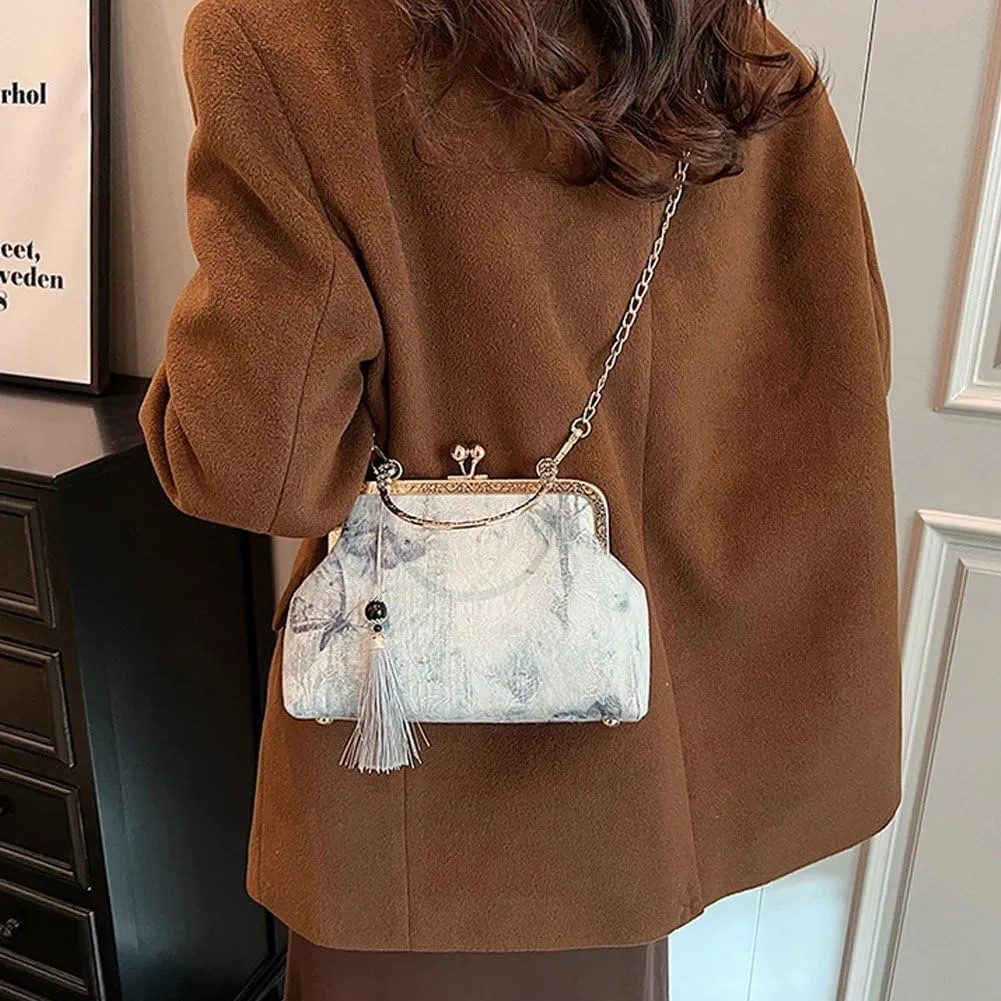 Retro Shoulder Chain Bag Chinese Style Butterfly Embroidered Jacquard Women's Evening Bags Hanfu Bag Wrist Bag