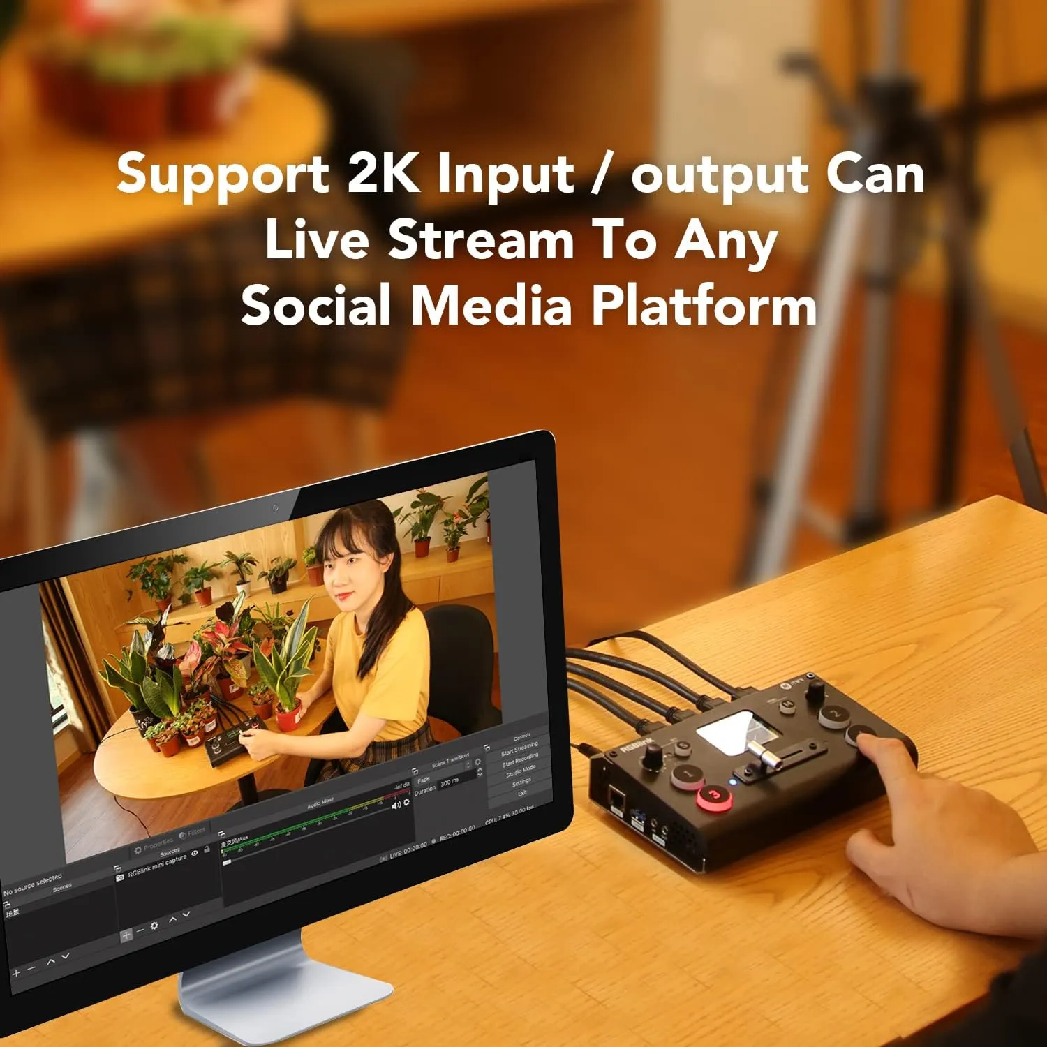 RGBlink Mini Video Mixer Switcher with 4 x HDMI Inputs 2K Input/Output Real Time Live Streaming, Support Output 6 Pictures PVW and PGM, for Facebook, YouTube, Instagram, Tiktok, RTMPS