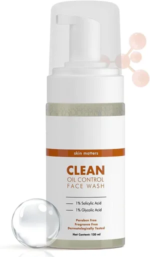 RJ 1% Salicylic Acid Oil Control Face Wash for Men for Acne & Pimples | 1% Glycolic Acid | Reduces Excess Oil and Exfoliates Skin Gently | Co-Created by Dermatologists | 120 ml