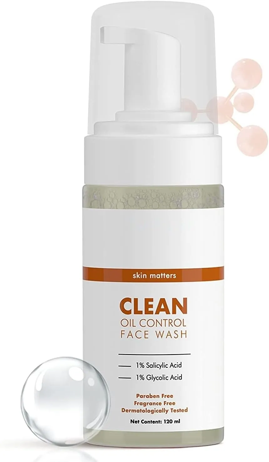 RJ 1% Salicylic Acid Oil Control Face Wash for Men for Acne & Pimples | 1% Glycolic Acid | Reduces Excess Oil and Exfoliates Skin Gently | Co-Created by Dermatologists | 120 ml