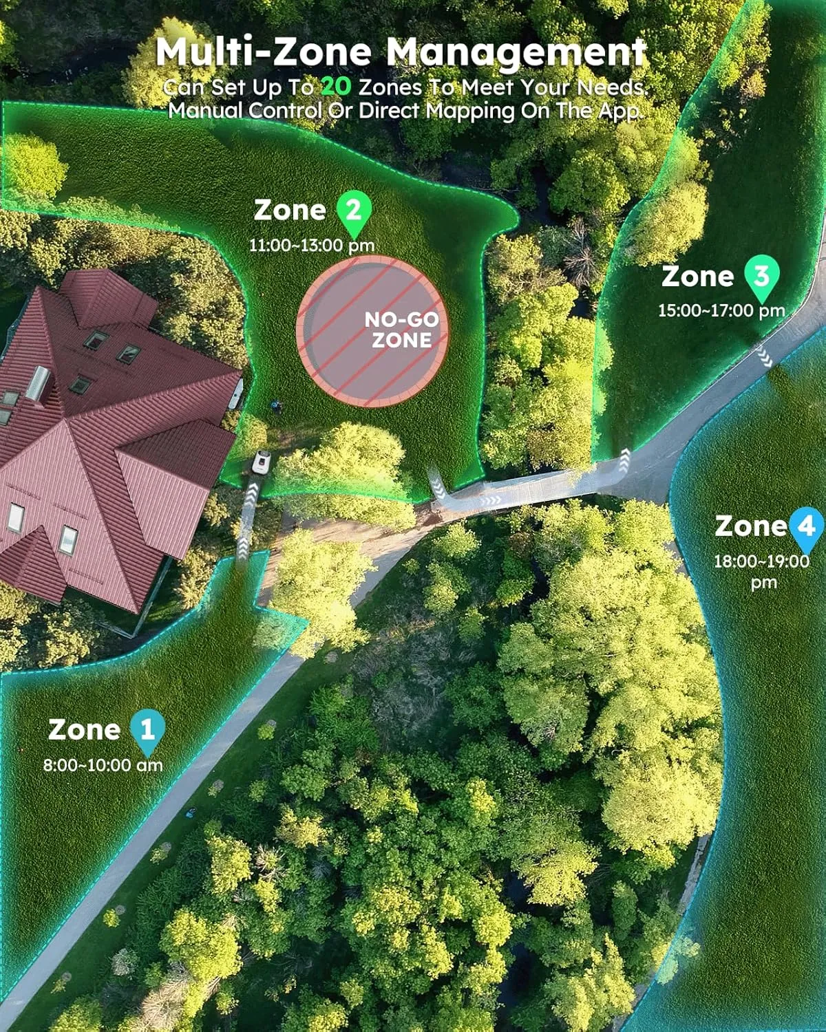 Robot Lawn Mower NO Wire - 0.22 Acre, Full Band RTK 4-Eye Vision Robotic Lawnmower, Automatic Mapping, 20 Multi-Zone Management, Accurate Obstacle Avoidance, Intelligent Path Planning, APP Control