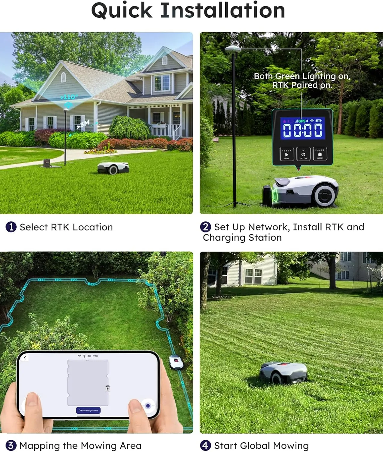 Robot Lawn Mower NO Wire - 0.22 Acre, Full Band RTK 4-Eye Vision Robotic Lawnmower, Automatic Mapping, 20 Multi-Zone Management, Accurate Obstacle Avoidance, Intelligent Path Planning, APP Control