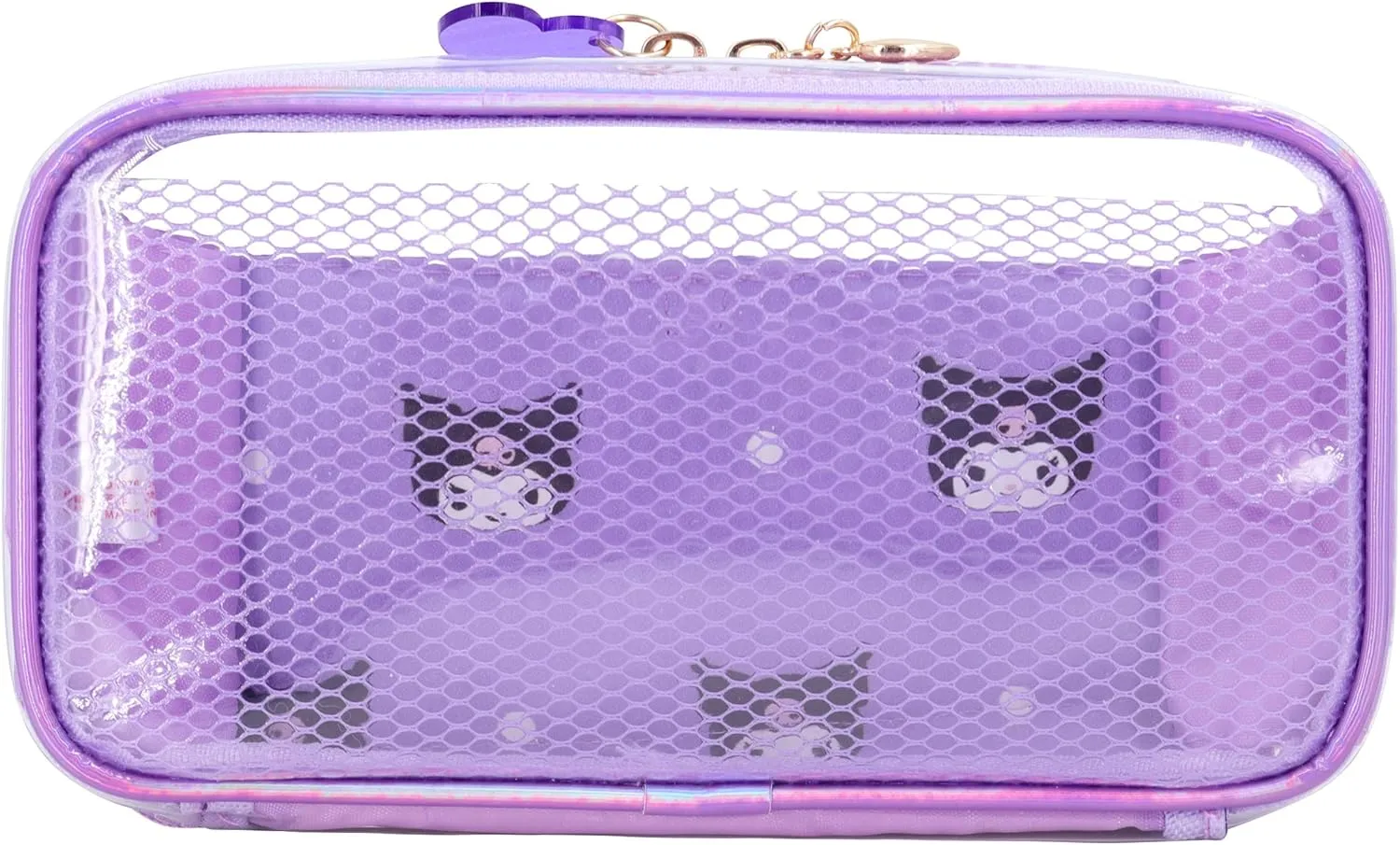 Roffatide Anime Kuromi Clear Makeup Bag Purple Waterproof Cosmetic Case Holographic PVC Toiletry Pouch Travel Packing Bag for Girls