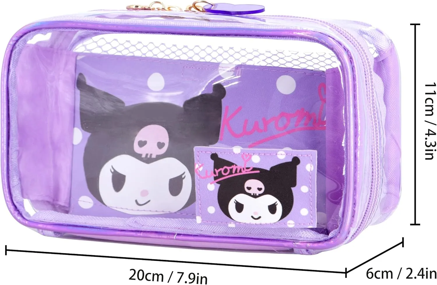Roffatide Anime Kuromi Clear Makeup Bag Purple Waterproof Cosmetic Case Holographic PVC Toiletry Pouch Travel Packing Bag for Girls