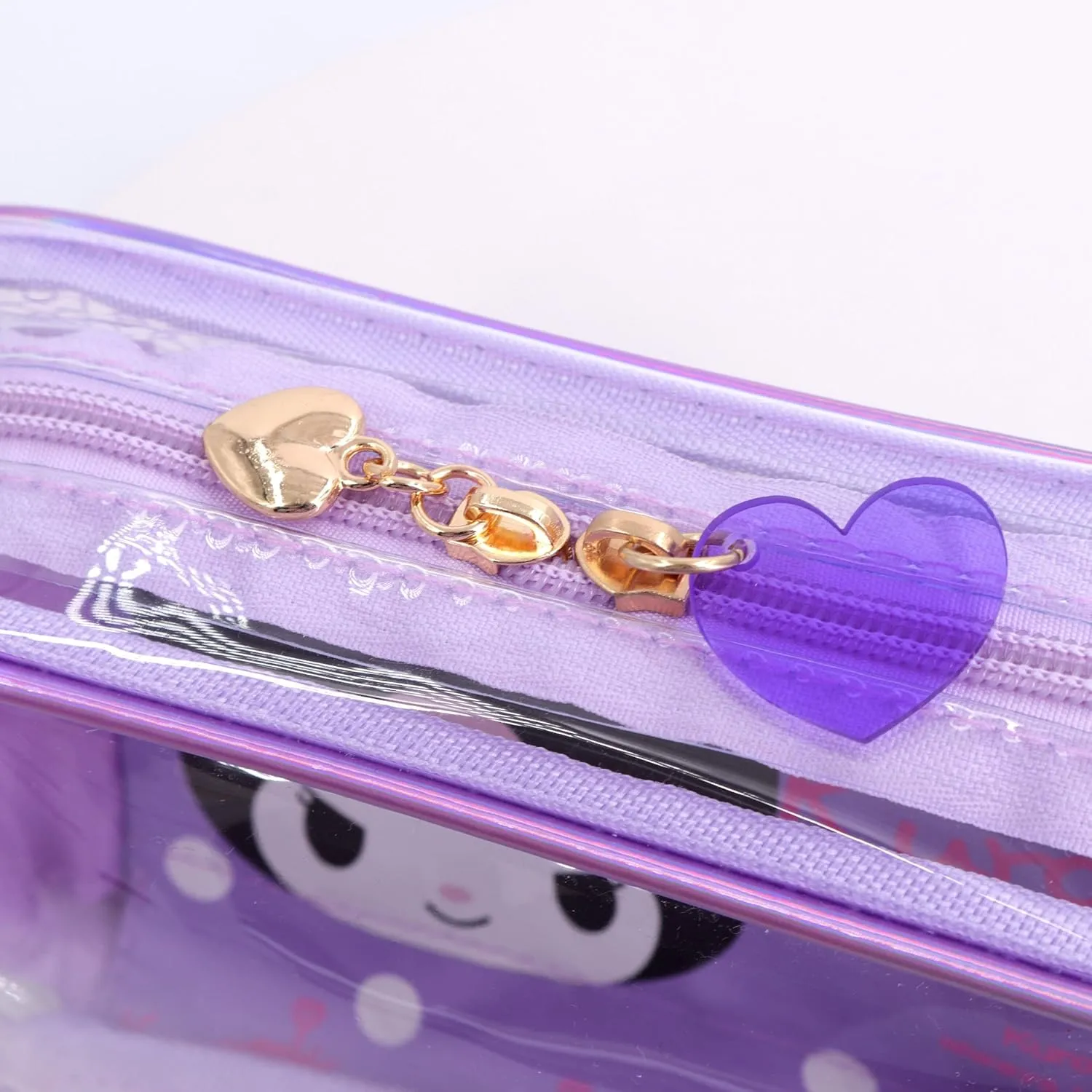 Roffatide Anime Kuromi Clear Makeup Bag Purple Waterproof Cosmetic Case Holographic PVC Toiletry Pouch Travel Packing Bag for Girls