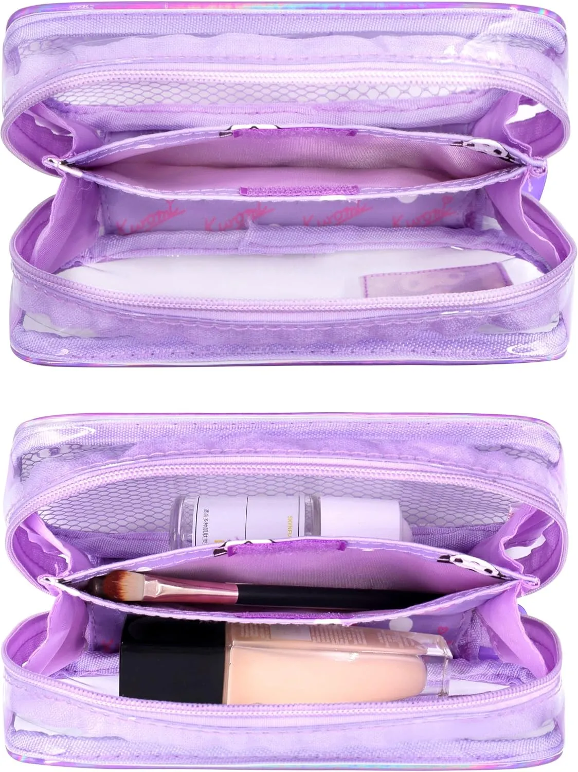 Roffatide Anime Kuromi Clear Makeup Bag Purple Waterproof Cosmetic Case Holographic PVC Toiletry Pouch Travel Packing Bag for Girls