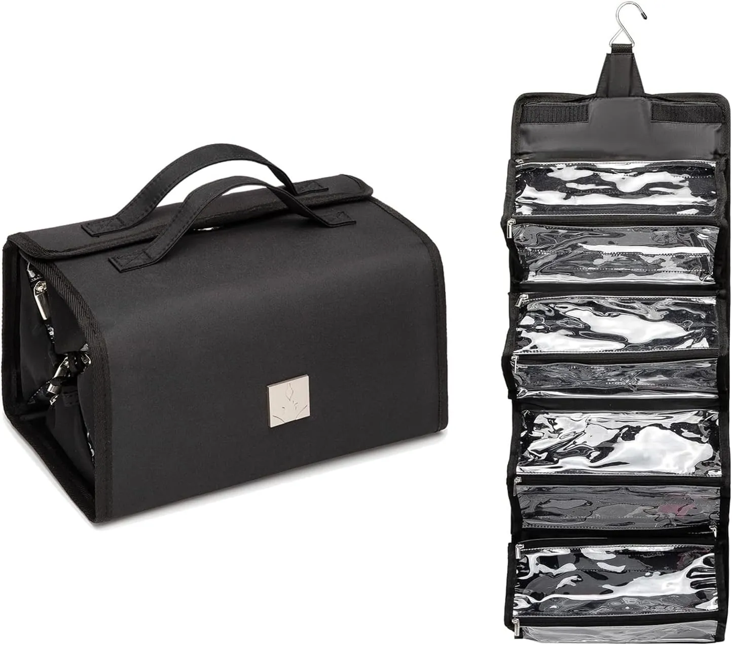 Roll Up Makeup Bag, Travel Toiletry Bag for Women with 4 Clear TSA Approved Pouches, Hanging Travel Organizer, Folding Cosmetic Bag for Men and Women