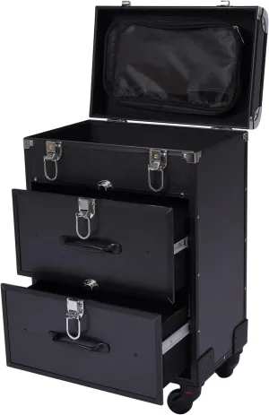 Rolling Makeup Case, Cosmetology Case on Wheels, Large Cosmetic Trolley Makeup Case with Key Swivel, Salon Barber Case Traveling Cart Trunk - Black