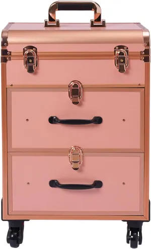 Rolling Makeup Case Large Cosmetic Trolley with Locks Make up Bag with Dividers Cosmetics Storage Organizer for On The Go Makeup/Nail Art/Hair Styling