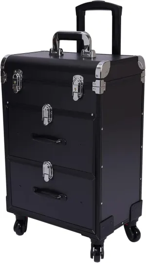Rolling Makeup Train Case Cosmetic Trolley Cosmetic Case Professional Large Storage Organizer Salon Barber Case Travel Adjustable Dividers for Beauty Personal Care (Black)