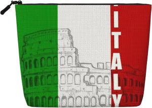 Roman Coliseum Italian Flag Print Makeup Bag Waterproof Travel Cosmetic Tote Zippered Pouch For Women Toiletry Bag