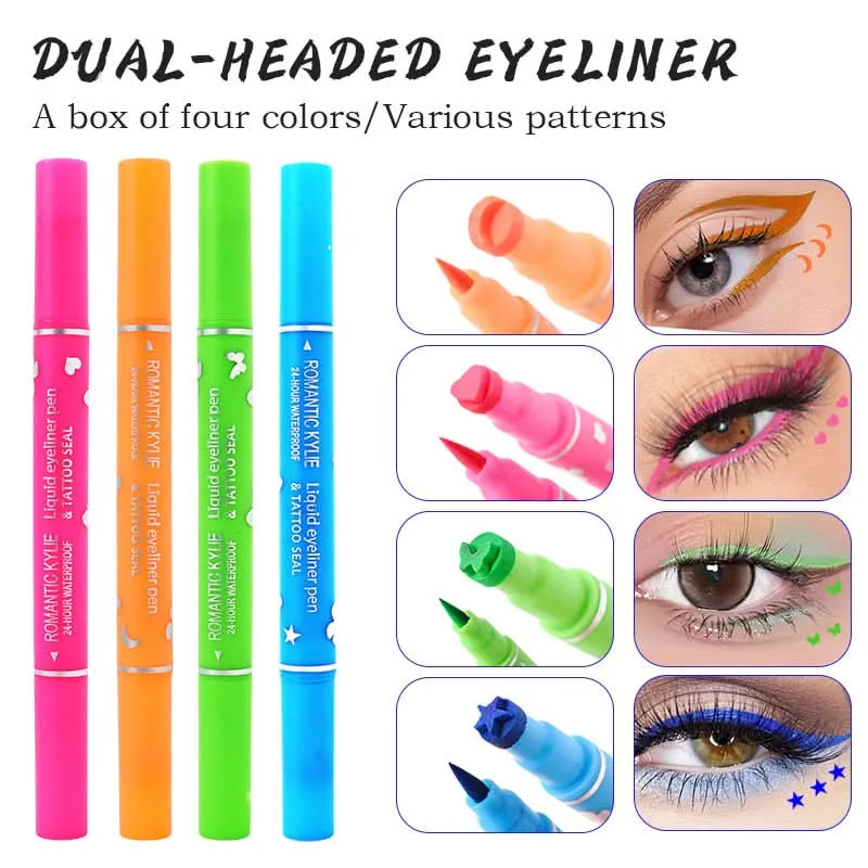 Romantic Kylie Double-Ended Stamp Eyeliner – Waterproof Pen for Long-Lasting Eye Makeup (Pack of 4)