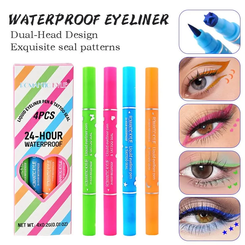 Romantic Kylie Double-Ended Stamp Eyeliner – Waterproof Pen for Long-Lasting Eye Makeup (Pack of 4)