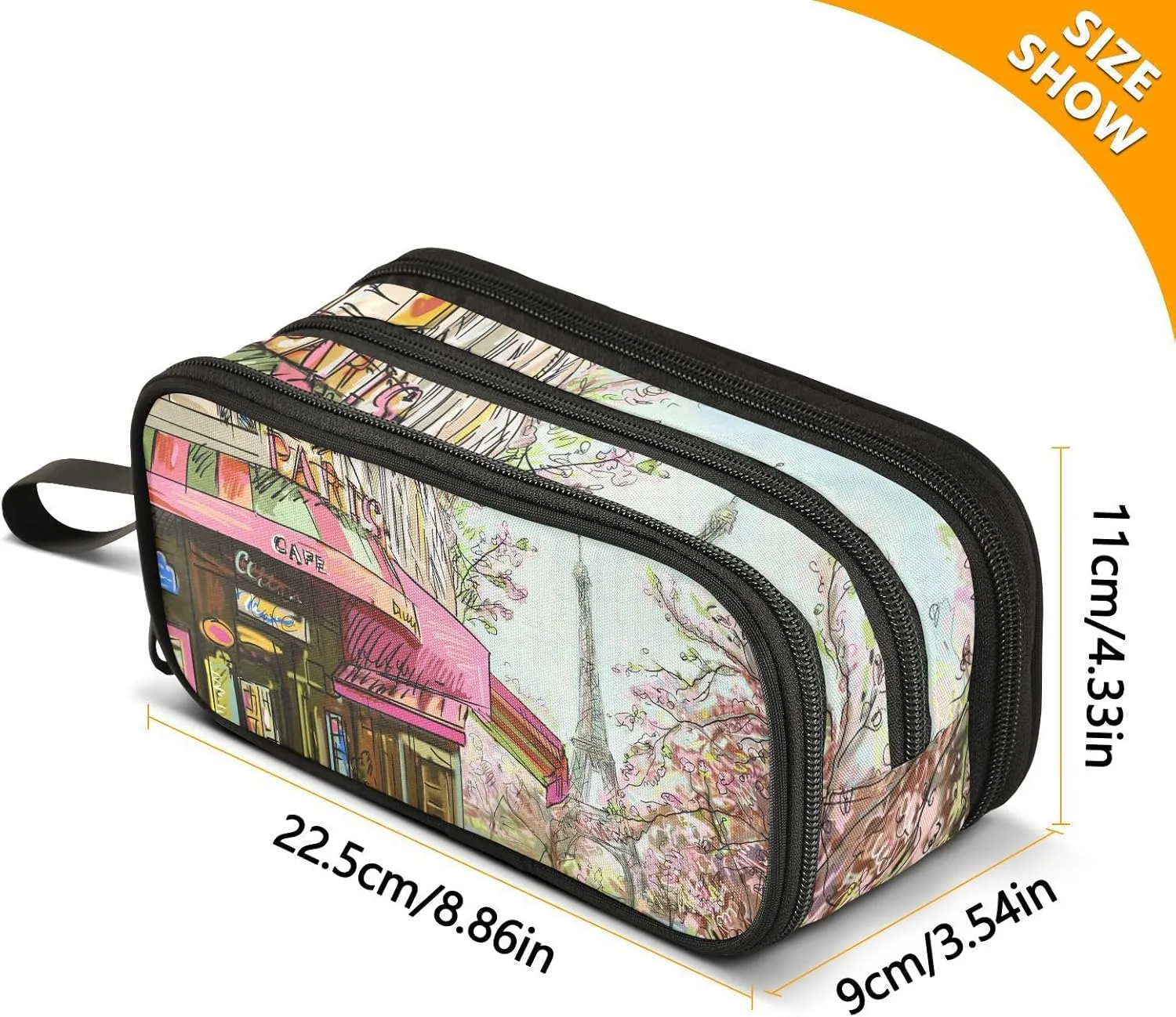 Romantic Paris Eiffel Tower Large Capacity Pencil Case Pencil Pouch Office School Large Storage Pen Bag 3 Compartment pencil box for Adults School Teen Girl Boy Men Women