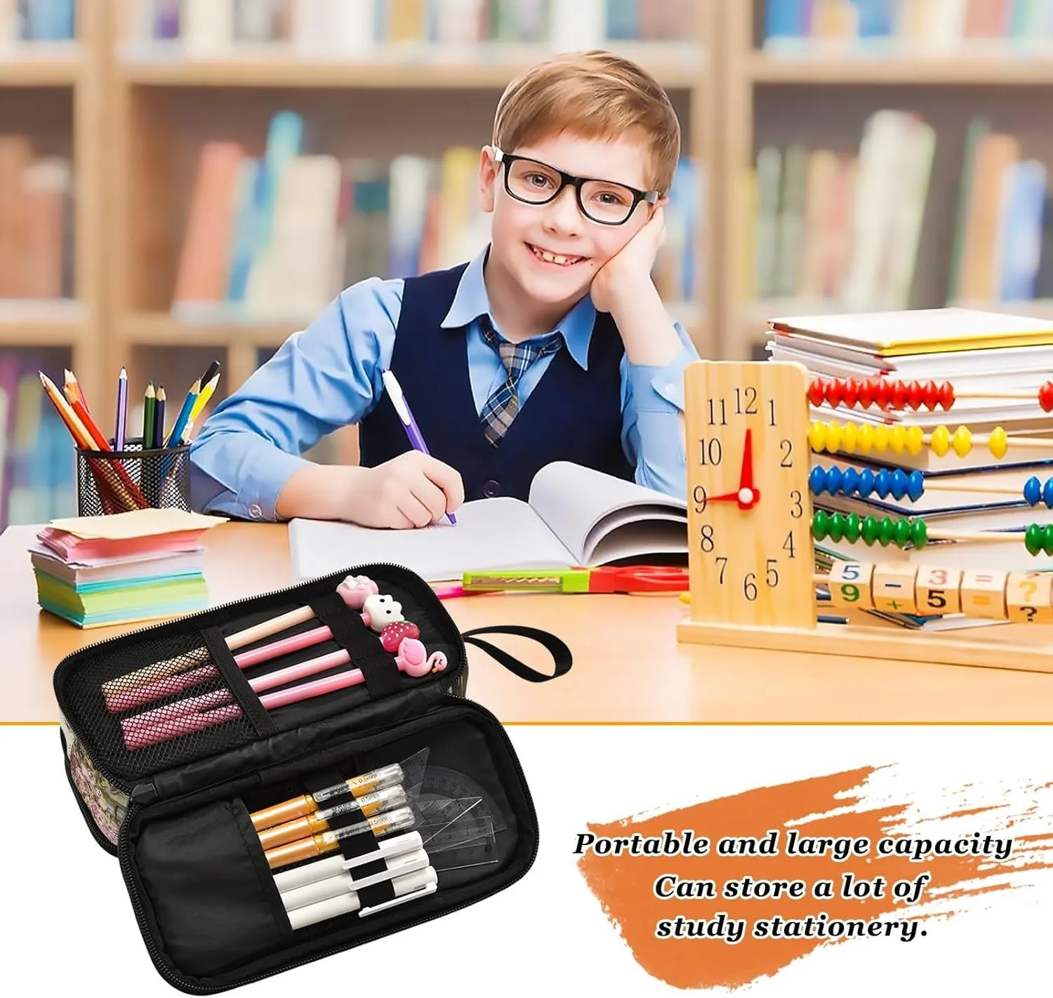Romantic Paris Eiffel Tower Large Capacity Pencil Case Pencil Pouch Office School Large Storage Pen Bag 3 Compartment pencil box for Adults School Teen Girl Boy Men Women