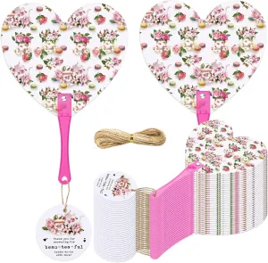 Roowest 50 Sets Bridal Shower Favors for Guests Heart Fans with Thank You Cards for Bride to Be Tea Party Gifts Bachelorette Engagement Wedding Party Souvenirs