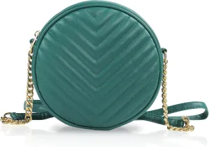 Round Crossbody Bag for Women,PU Leather Shoulder Bag with Metal Chain Strap, Cellphone Purses with Zipper