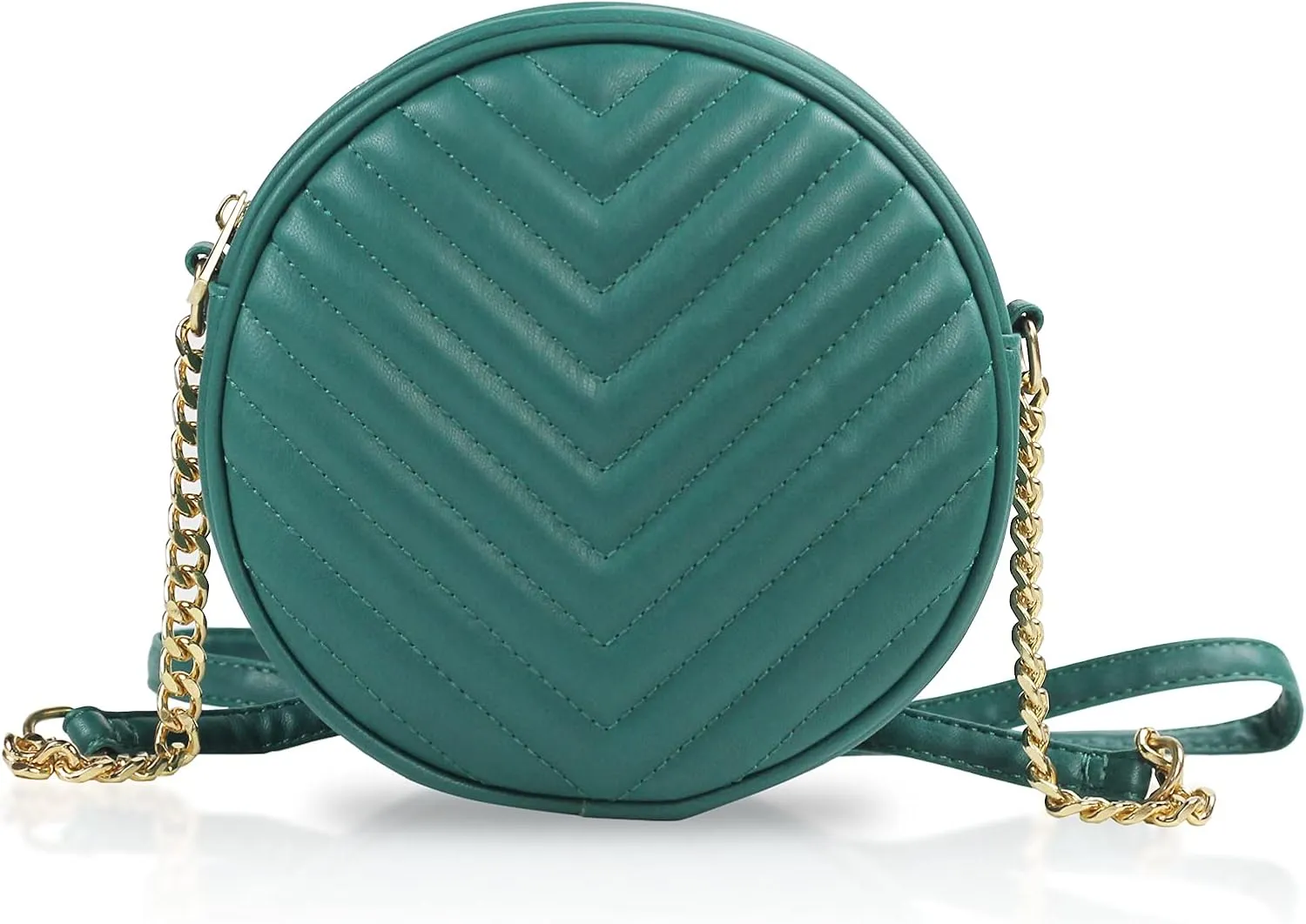Round Crossbody Bag for Women,PU Leather Shoulder Bag with Metal Chain Strap, Cellphone Purses with Zipper