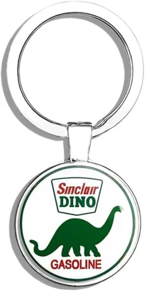 Round Vintage Sinclair Dino Gas (Gasoline Logo Old Rat Rod) Double Sided Stainless Steel Keychain Key Ring Chain Holder Car/Key Finder