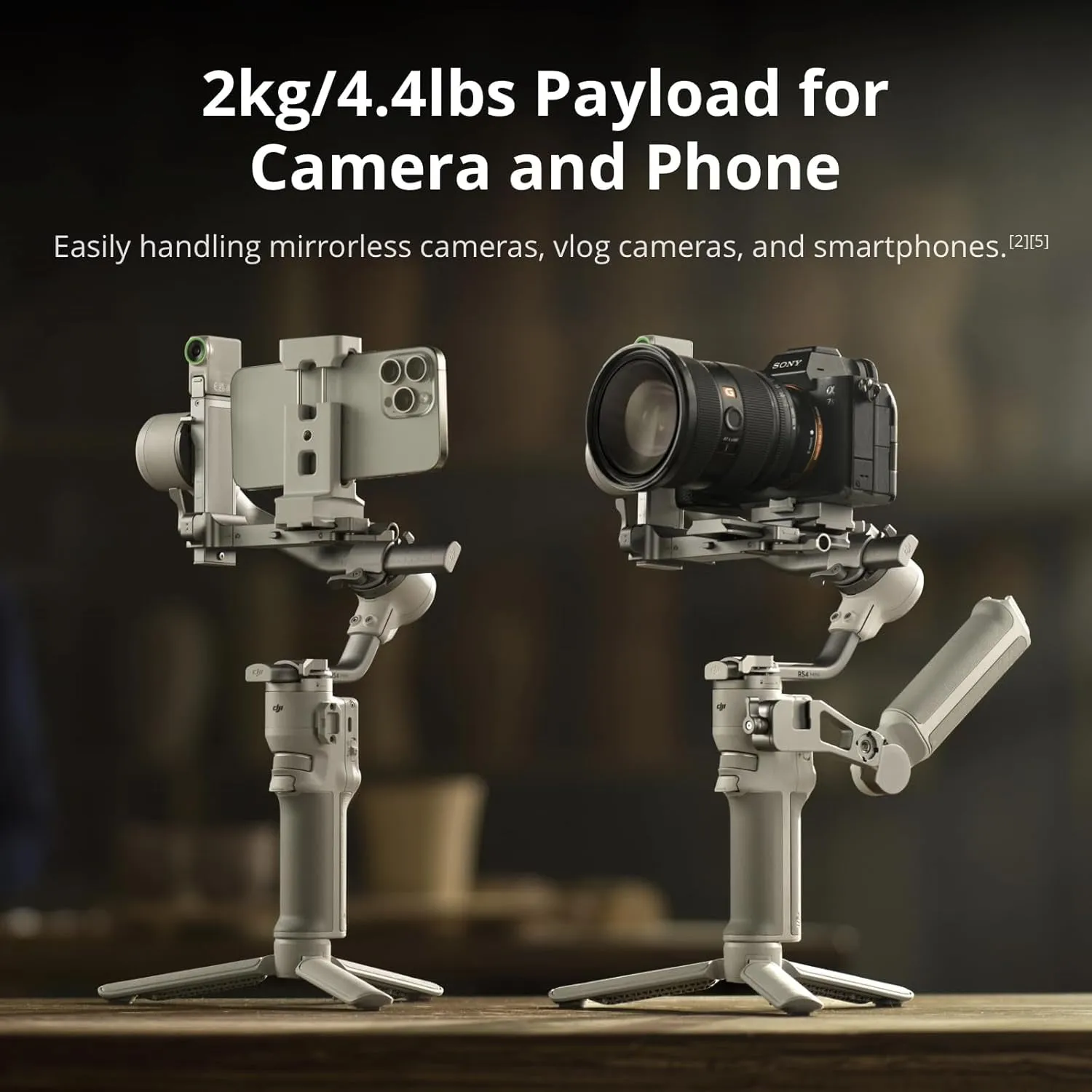 RS 4 Mini Combo, Gimbal Stabilizer for Camera Canon/Sony/Panasonic/Nikon/Fujifilm, Auto Axis Locks, Intelligent Tracking, 2Kg/4.4Lbs Payload, Camera Gimbal, Briefcase Handle