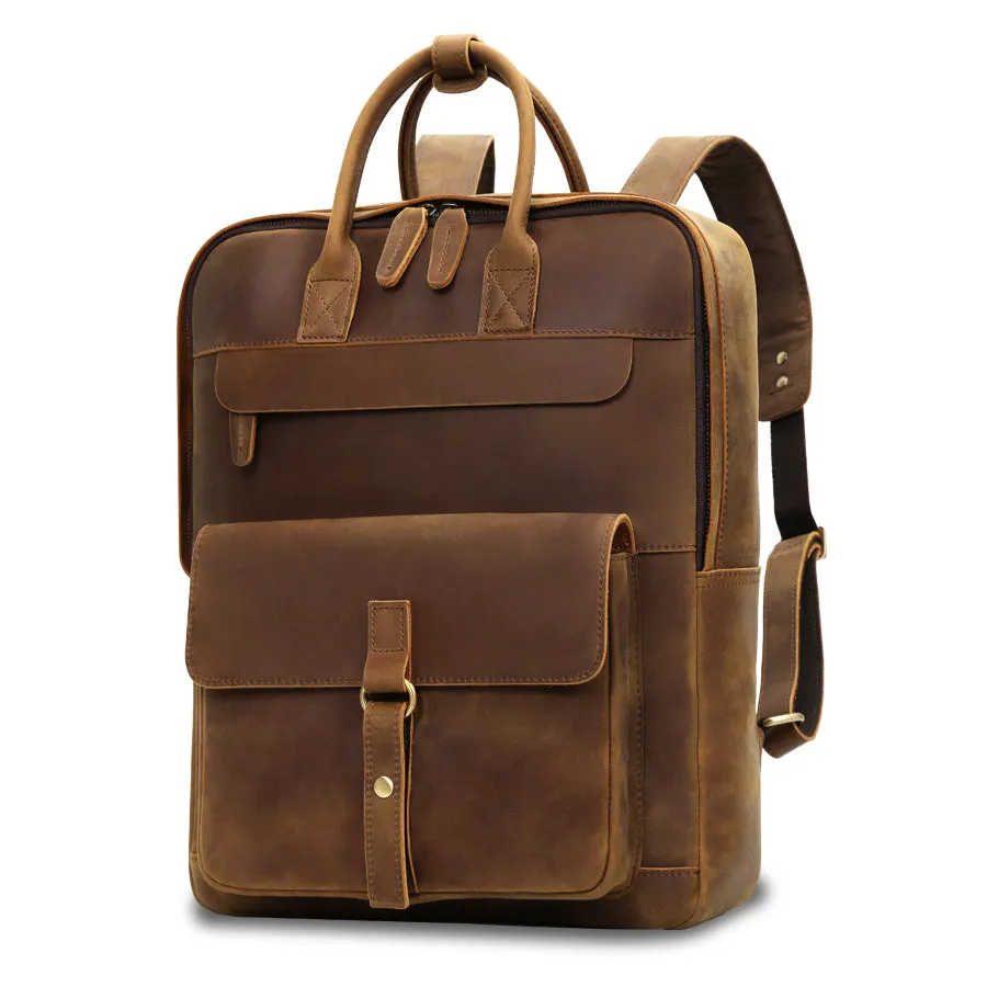 Rugged Leather Backpack with Multiple Compartments