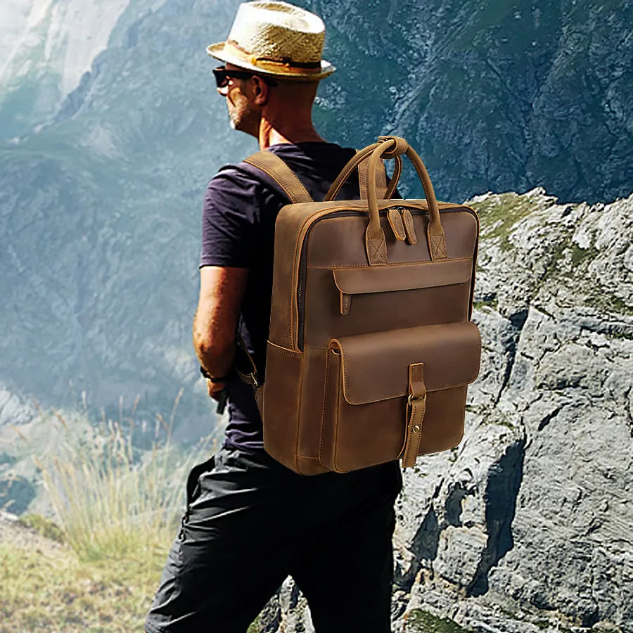 Rugged Leather Backpack with Multiple Compartments