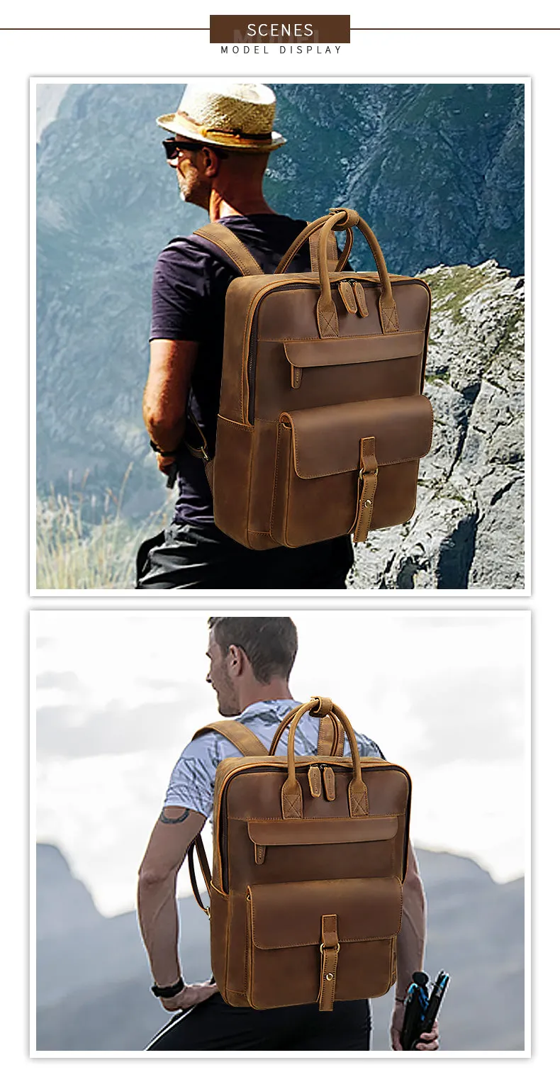 Rugged Leather Backpack with Multiple Compartments