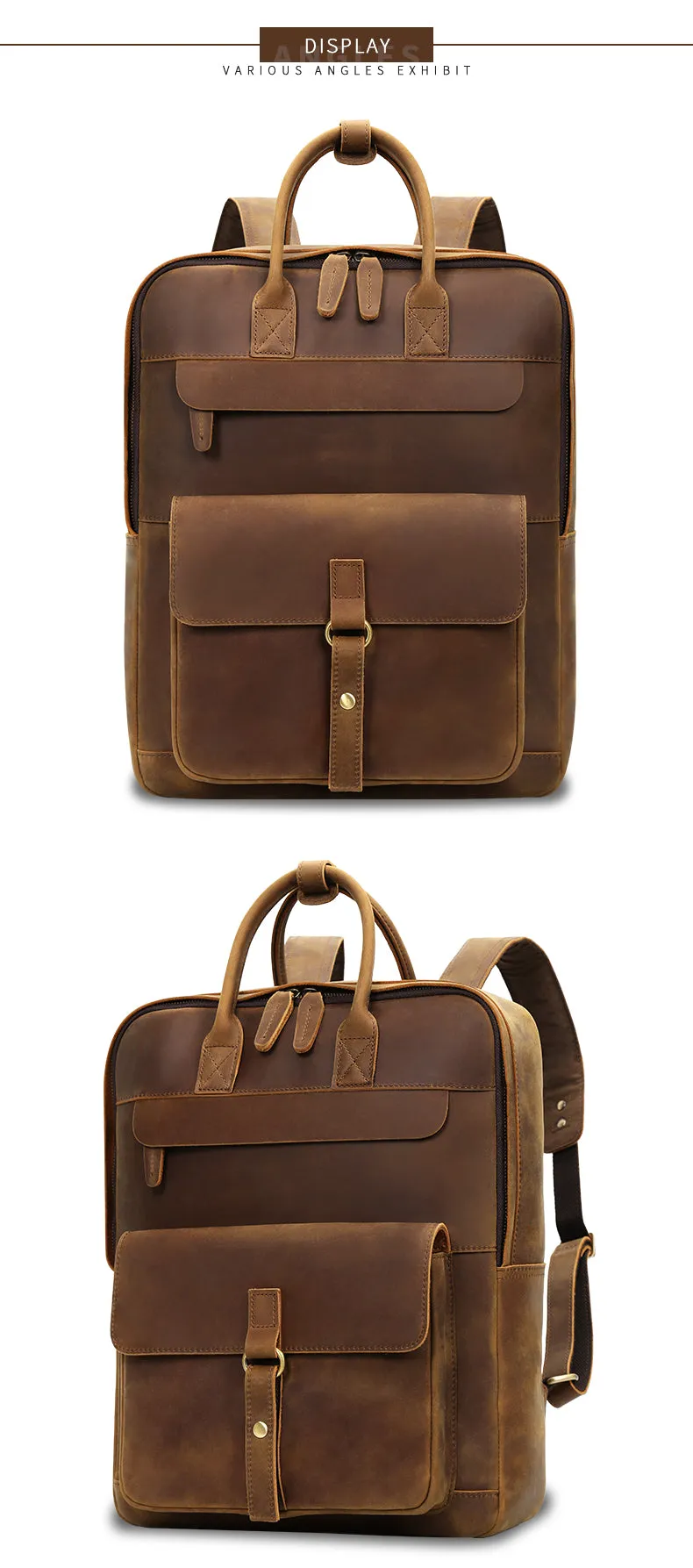 Rugged Leather Backpack with Multiple Compartments