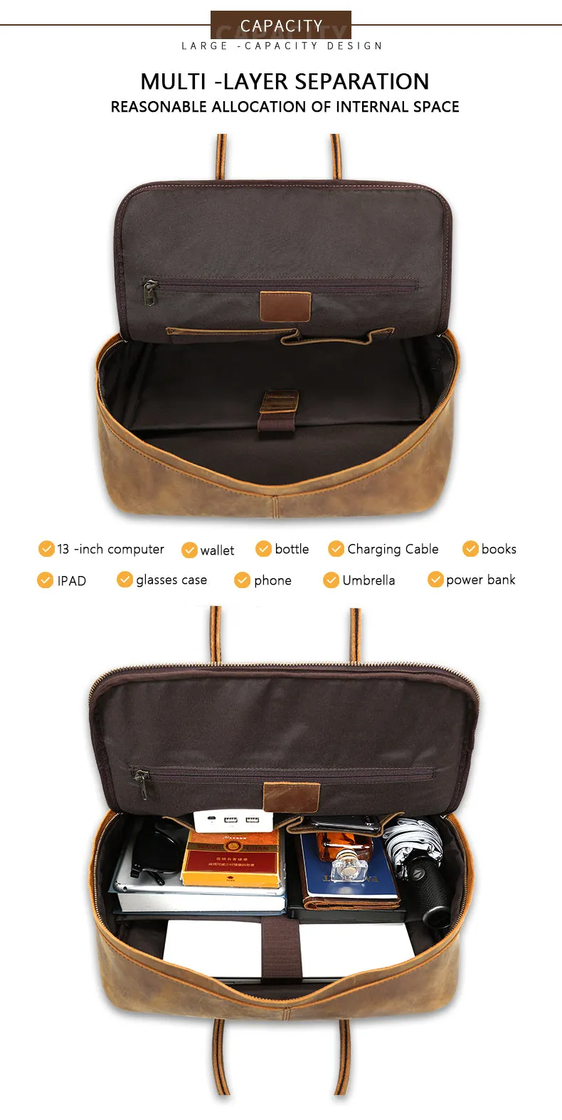 Rugged Leather Backpack with Multiple Compartments