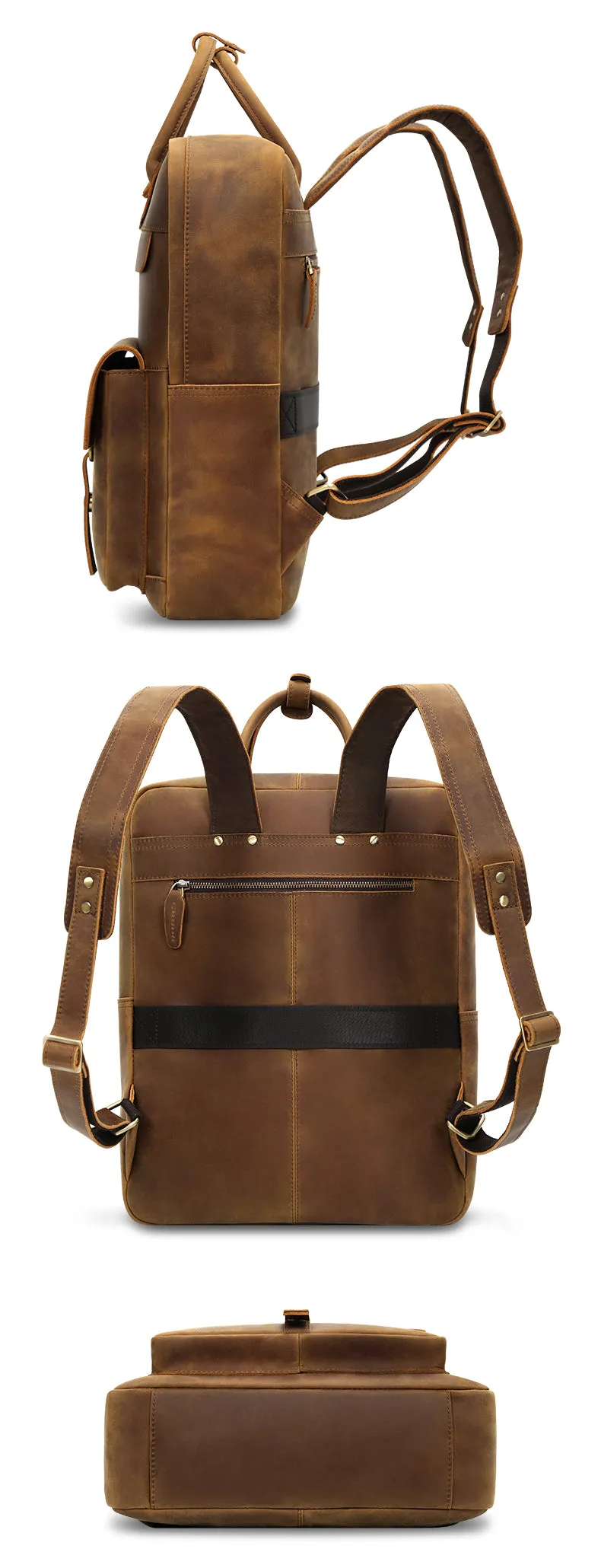 Rugged Leather Backpack with Multiple Compartments