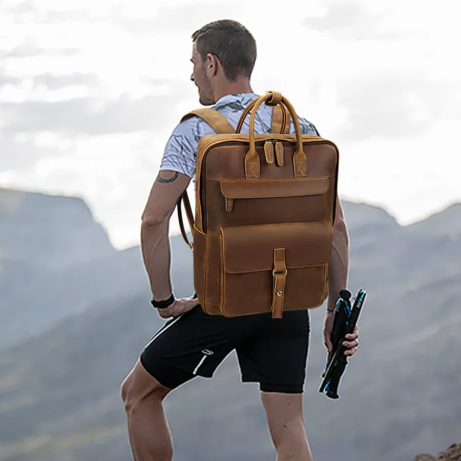 Rugged Leather Backpack with Multiple Compartments