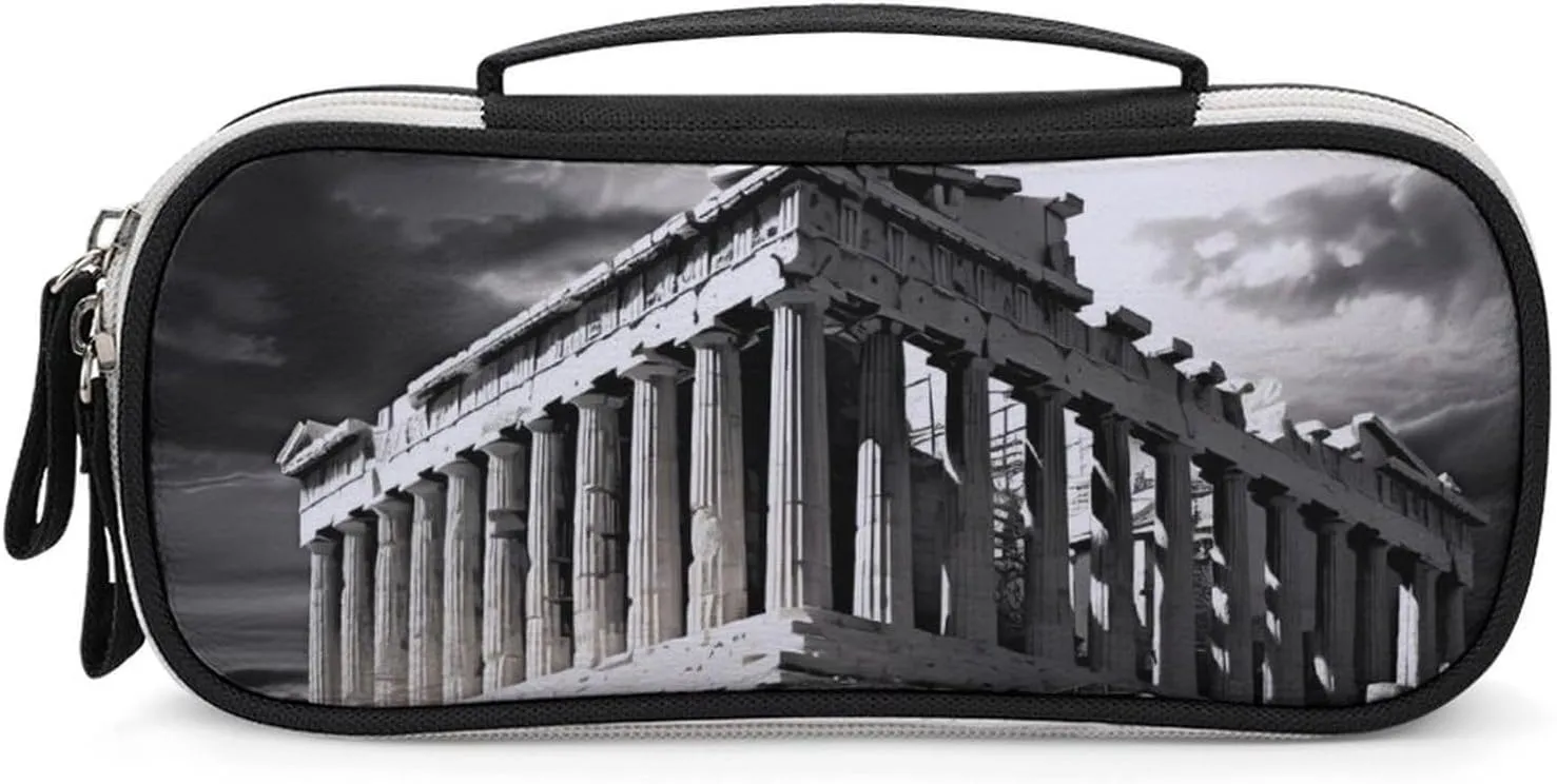 Ruins of A Temple Parthenon Acropolis Athens Greece Pencil Bag Travel Cosmetic Makeup Pouch Portable Stationery Organizer for Women