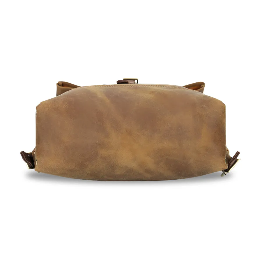 Rustic Leather Roll-Top Backpack